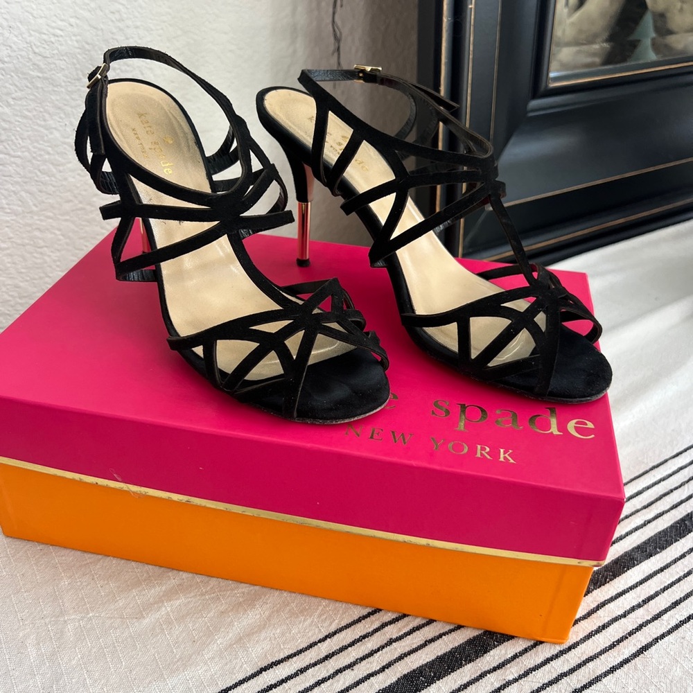Kate Spade Black strappy heels with Gold accents Size 7.5 - Picture 7 of 10